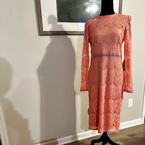 Elegant Coral Lace Dress in Size Large